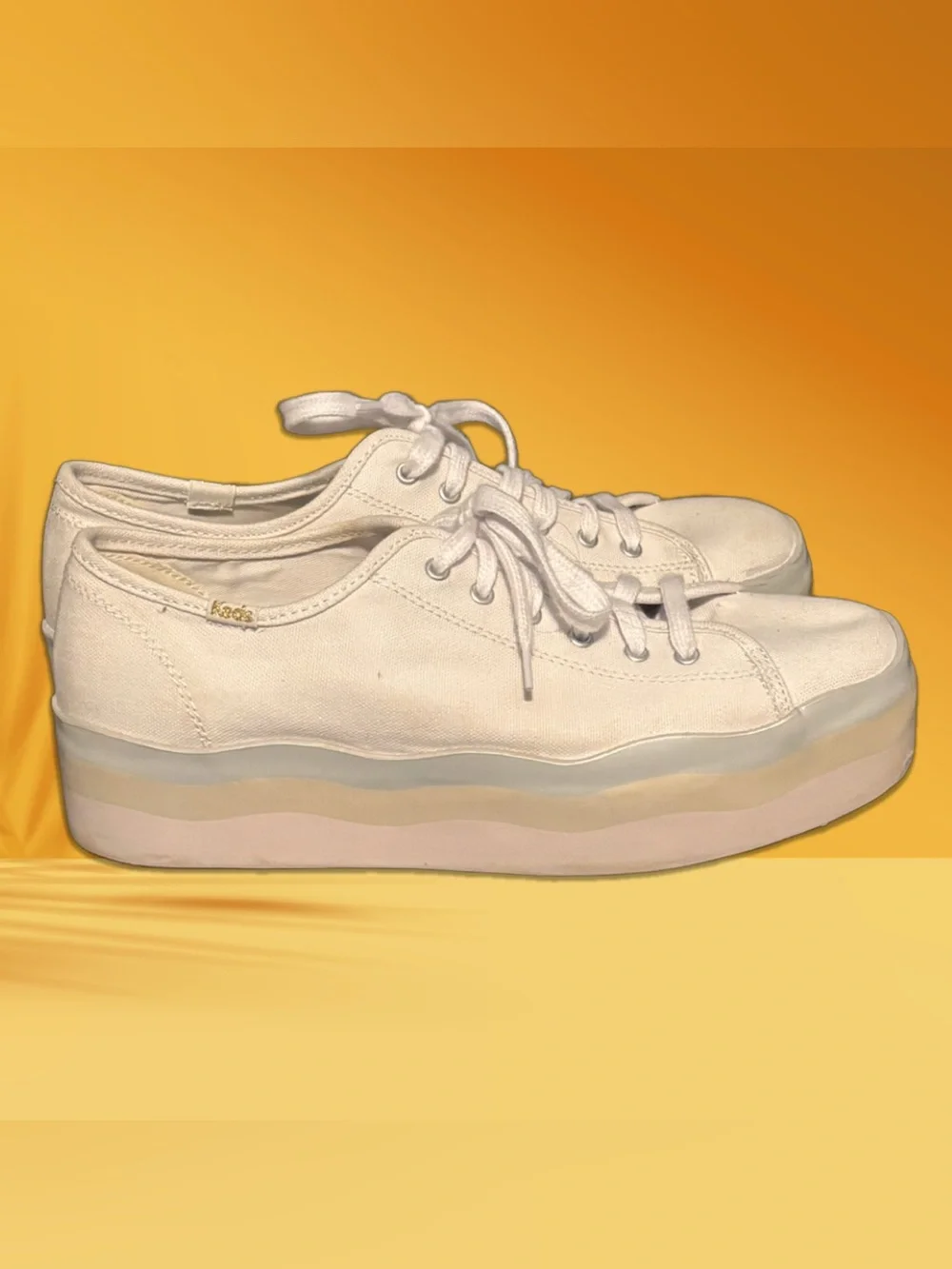 Keds White Canvas Platform Lace-Up Sneakers